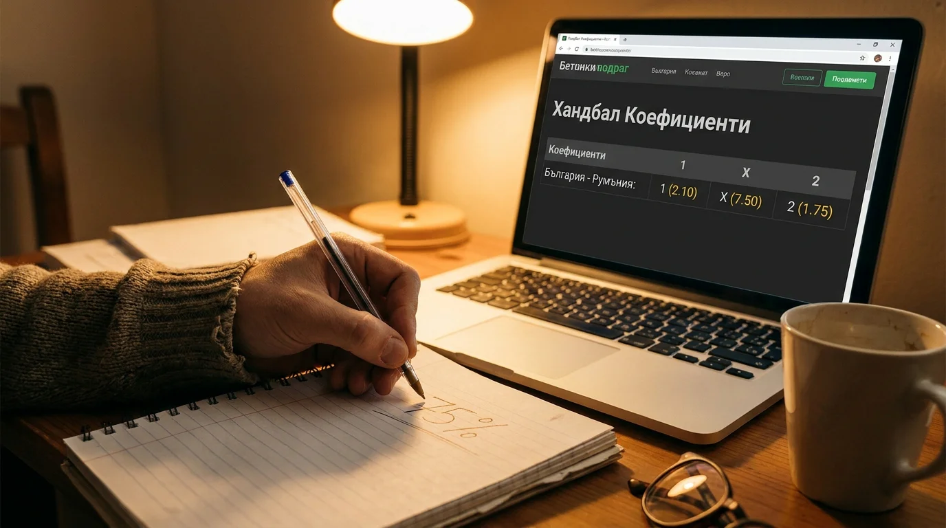 Залагащ пресмята вероятност на лист до екран с хандбални коефициенти