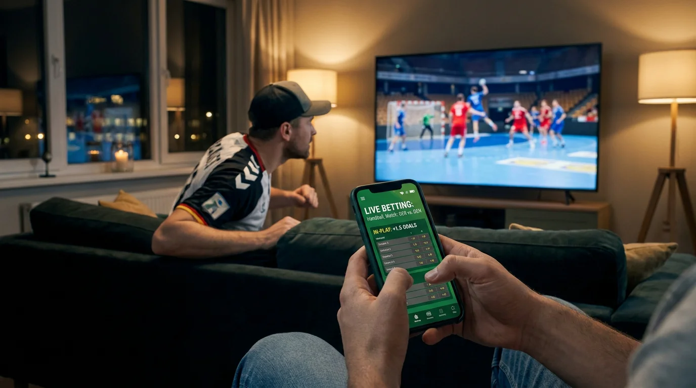 Залагащ следи хандбален мач на живо и залага in-play от мобилен телефон